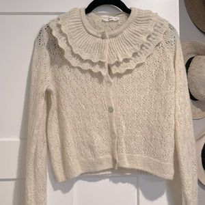 Mango size M cream ruffle collar cropped cardigan